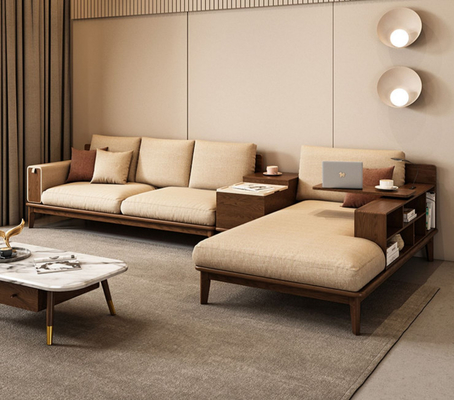生地の家具製造販売業L形のソファーとのISO9001別荘の家具のクルミ色
