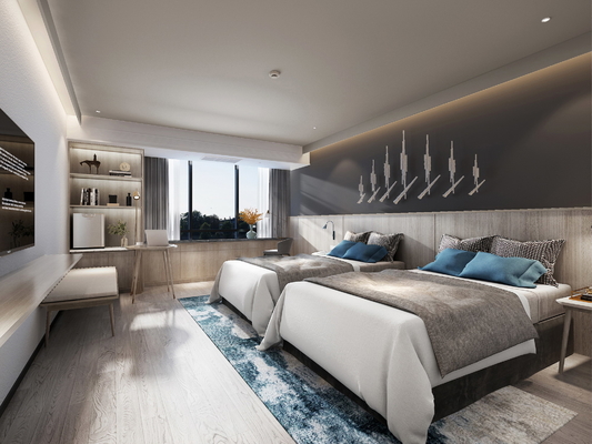 ISO14001標準的なホテルの客室の家具の最小主義の寝室の家具はカスタマイズされて置く